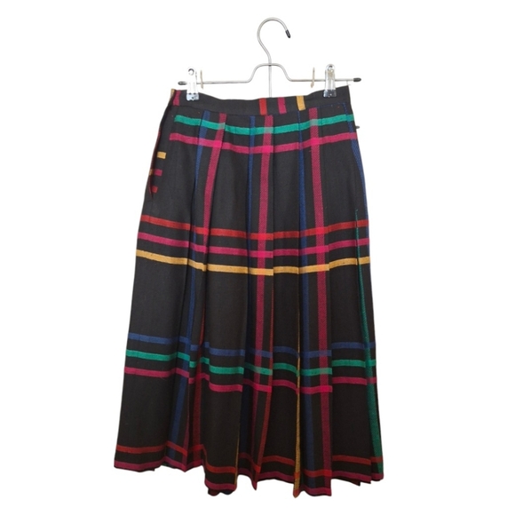 Vintage 80s Midi Skirt, Rafaella tartan pleated wool size 6 - Picture 2 of 3